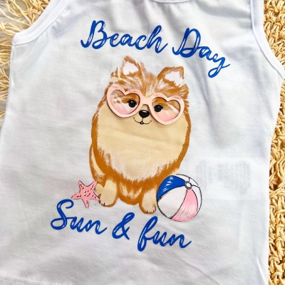  Conj. Regata Beach Dog e Short - Branco e Azul Jeans